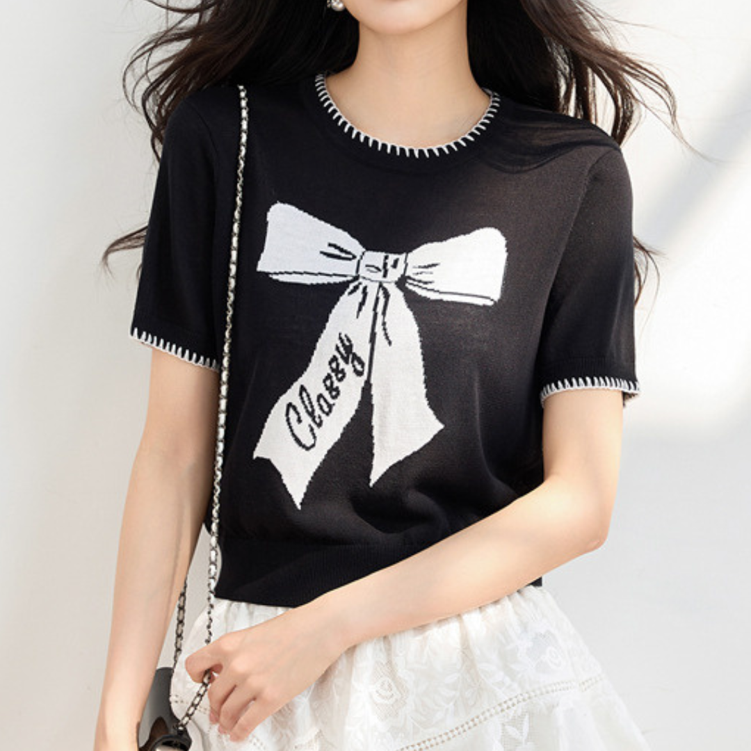 Eline Bow Script Knit T-Shirt