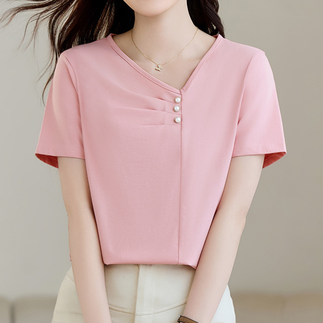 Mila Pleat Button T-Shirt
