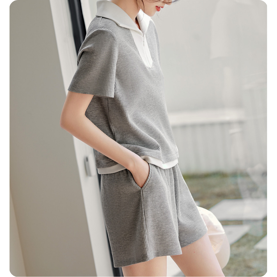 Lina Textured Collar Lounge Set