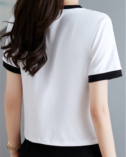 Rosa Contrast Trim Cotton T-Shirt