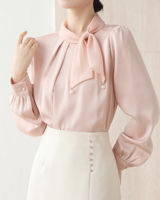 Blush Tie Pearl Blouse