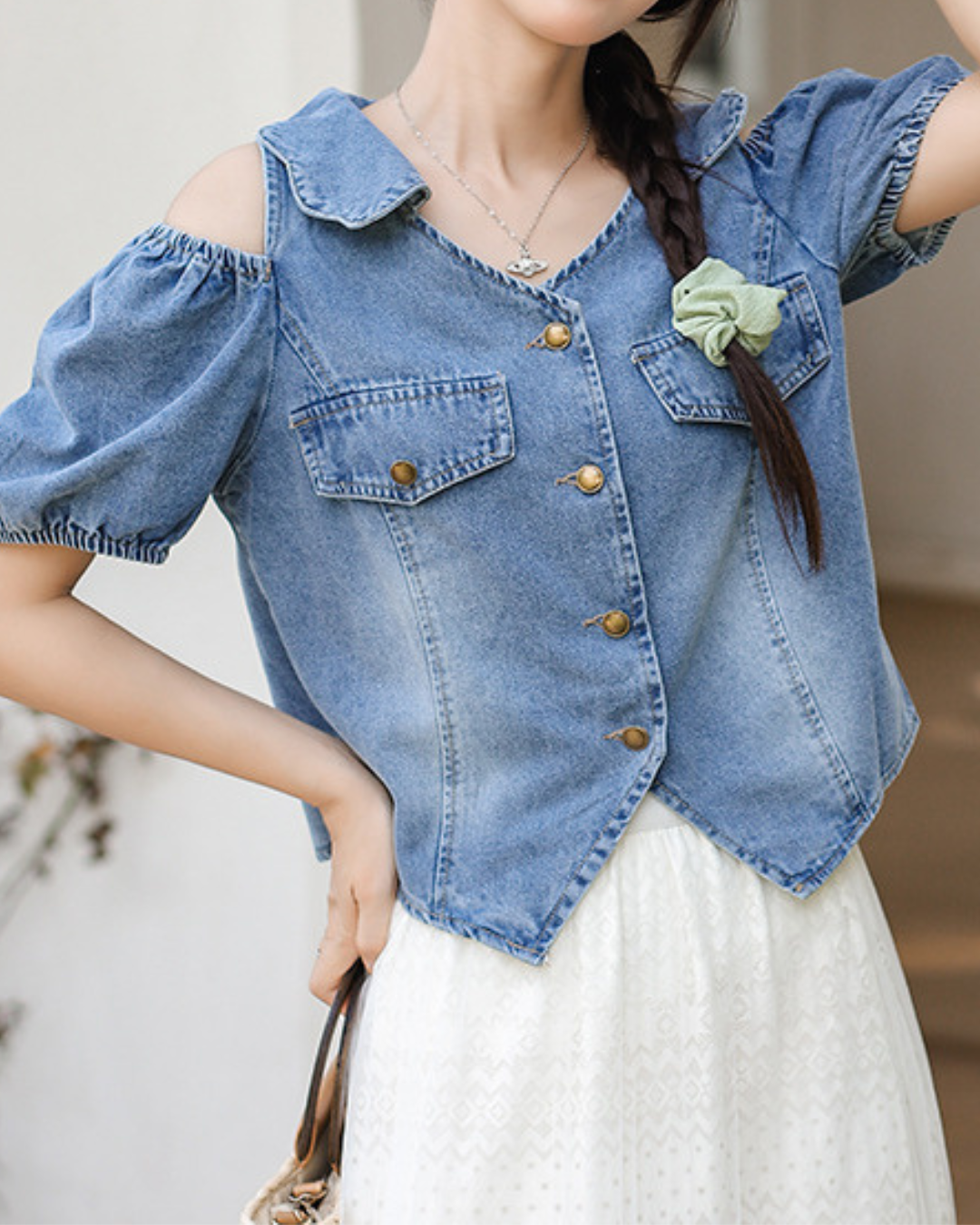 Vienna Soft Shoulder Denim Blouse