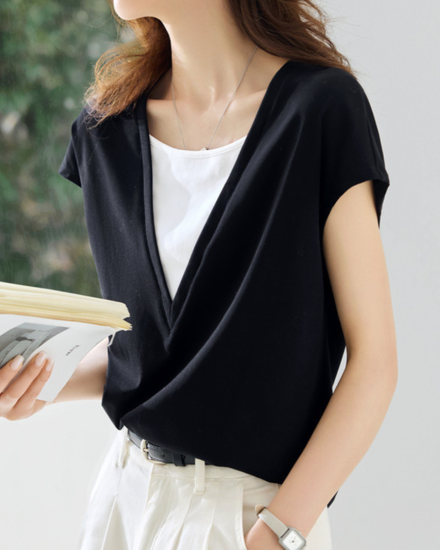 Lina Contrast Layered V T-Shirt