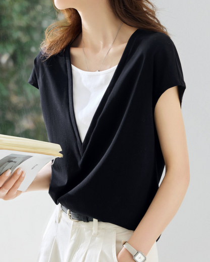 Lina Contrast Layered V T-Shirt