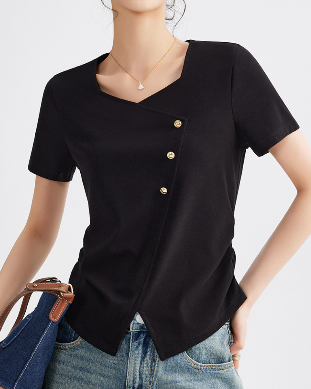 Mira Twist Button Draped T-Shirt