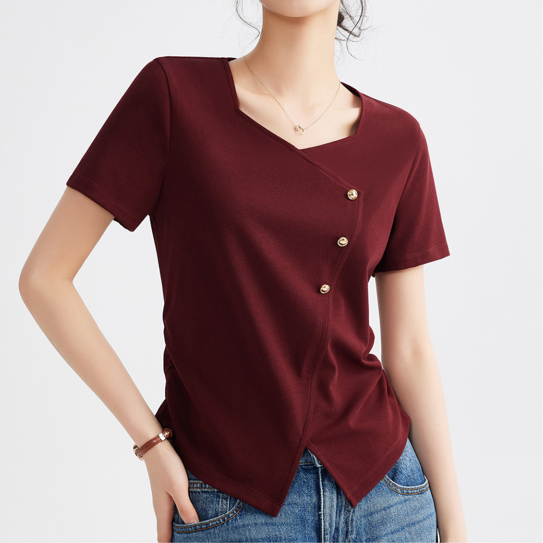 Mira Twist Button Draped T-Shirt