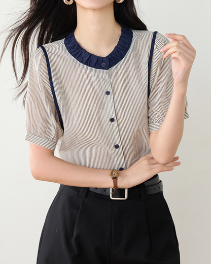 Elinor Stripe Ruffle Collar Blouse