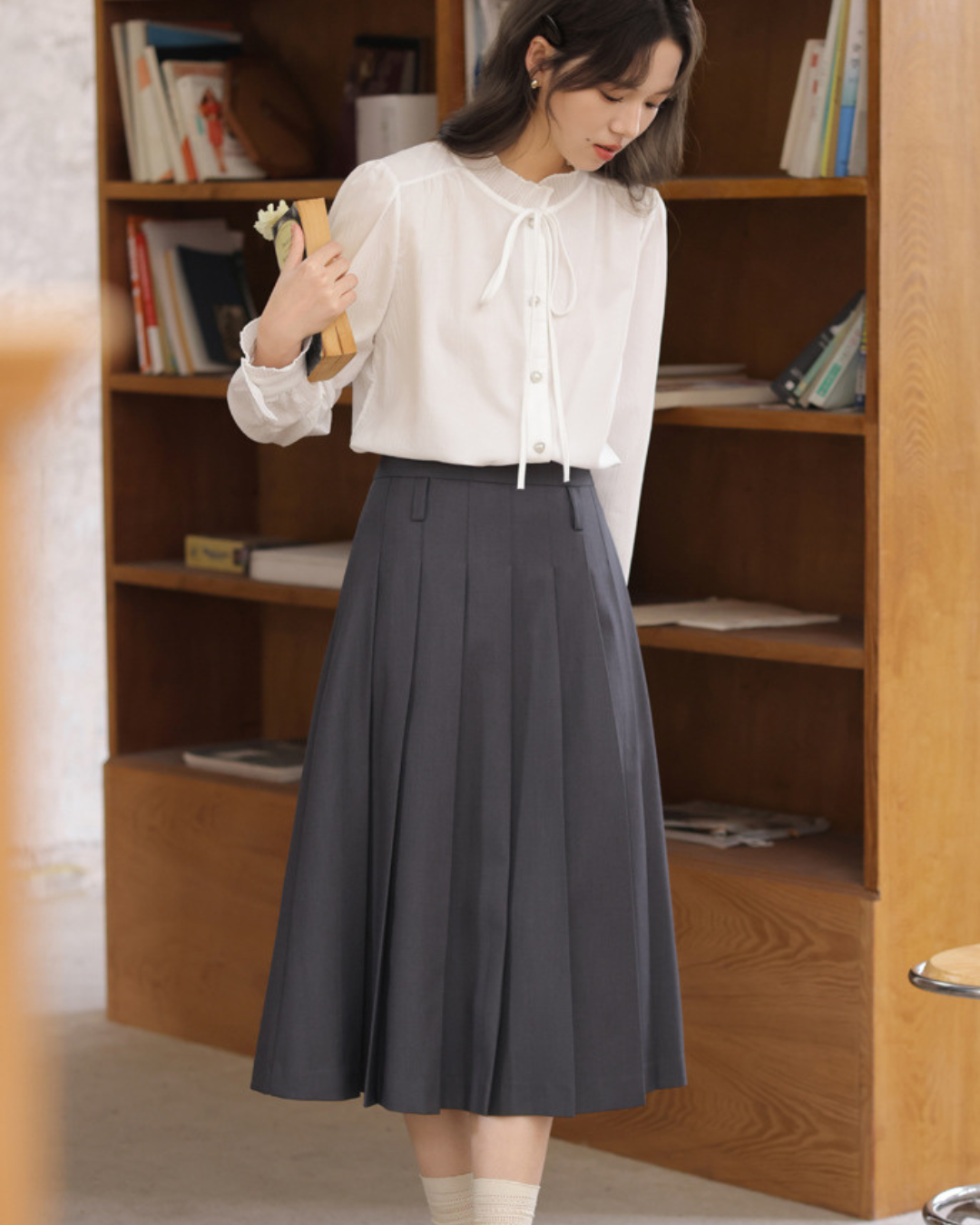 Elva Tie Neck Pearl Blouse