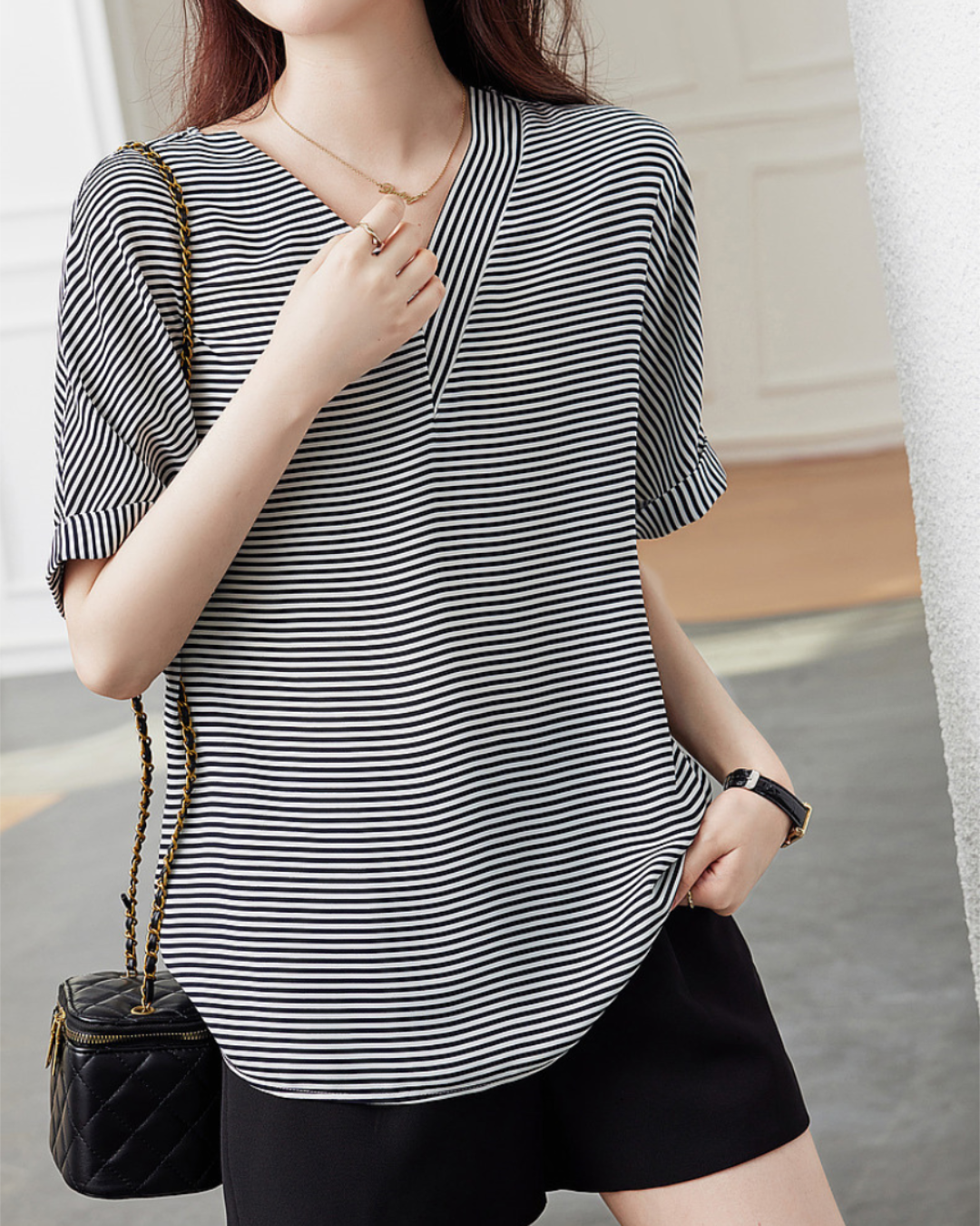 Isla Calm Stripe V-Neck T-Shirt