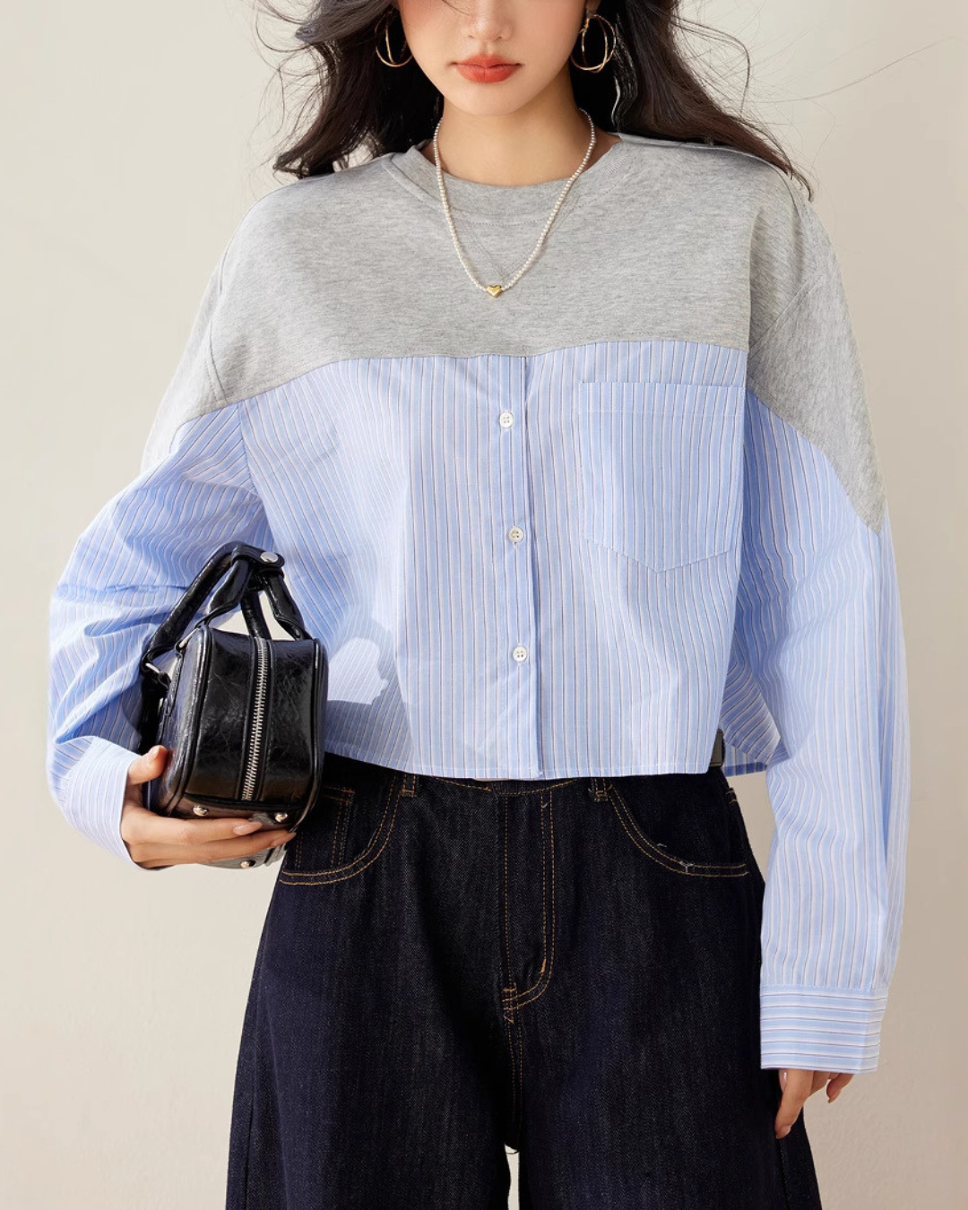 Elva Contrast Panel Cropped Shirt