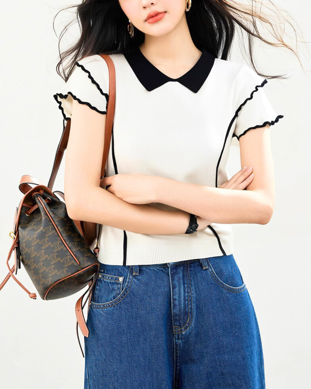 Delia Contrast Petal Knit T-Shirt