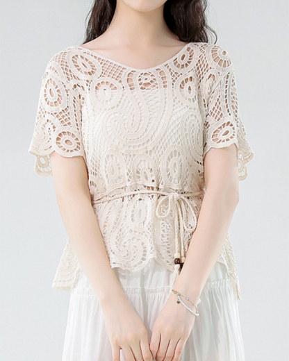 Amira Soft Lace Belted Top