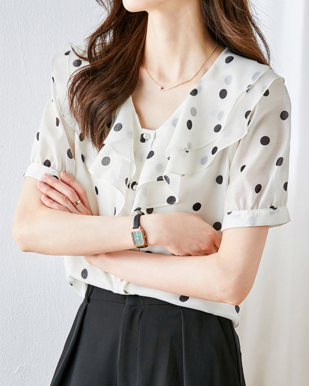 Mira Dot Ruffle Collar Blouse