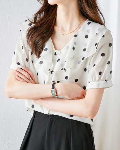 Mira Dot Ruffle Collar Blouse