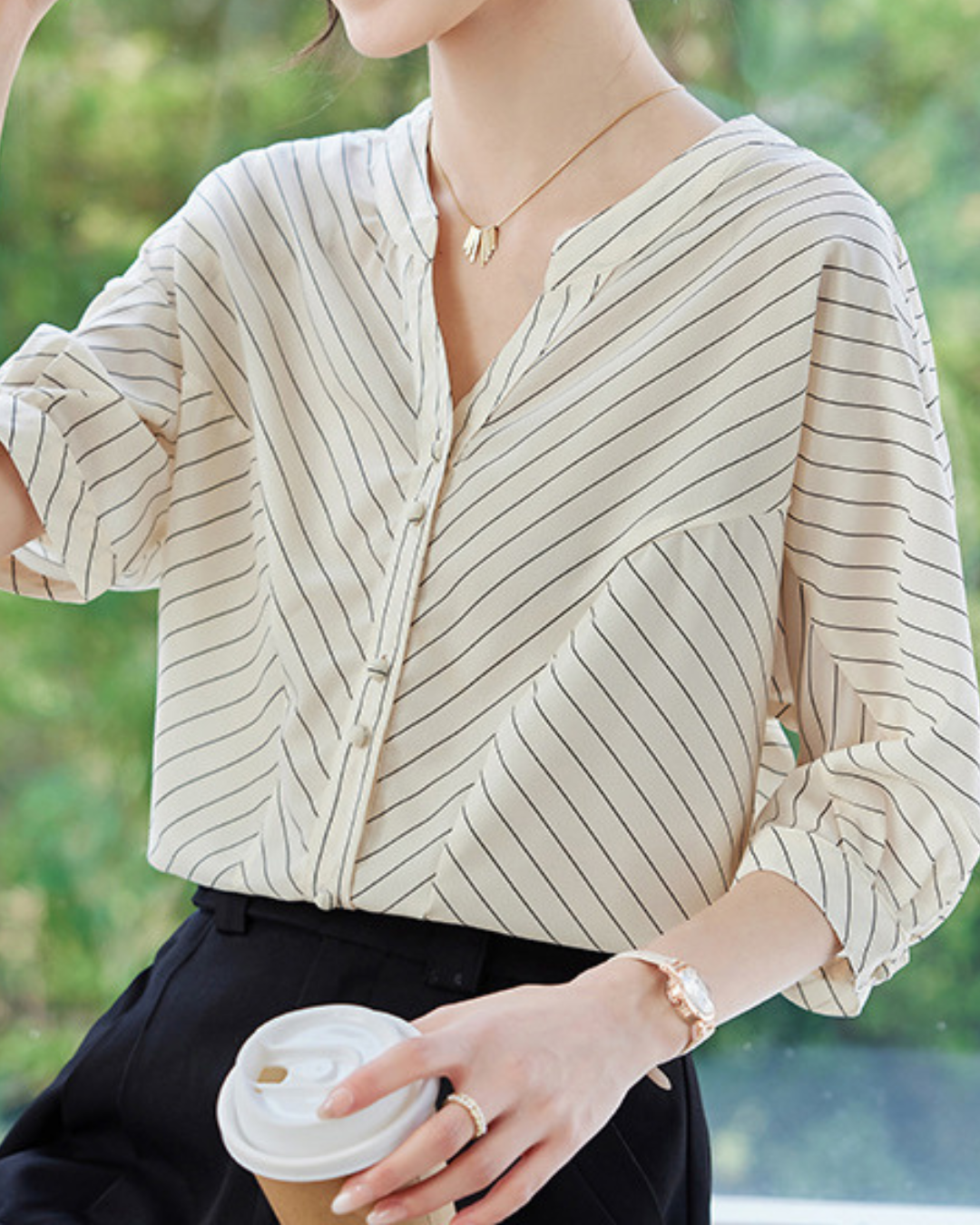 Elowen Stripe Soft Draped Blouse