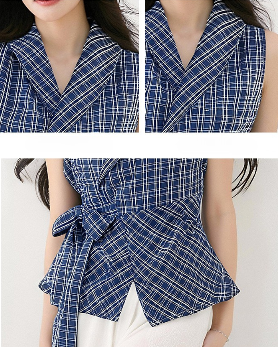 Elora Check Wrap Sleeveless Top