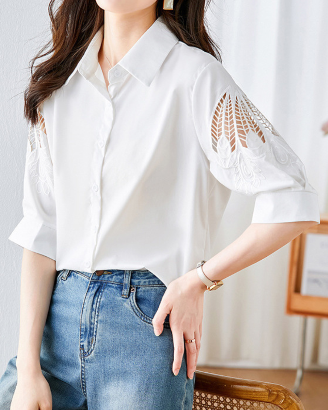 Isla Breeze Embroidered Sleeve Shirt