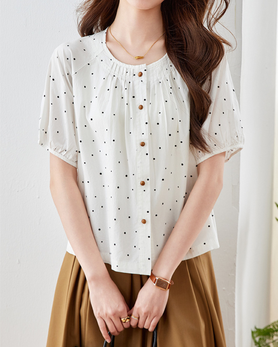 Mira Dot Gathered Blouse