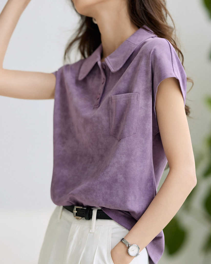 Lina Washed Collar Cotton T-Shirt
