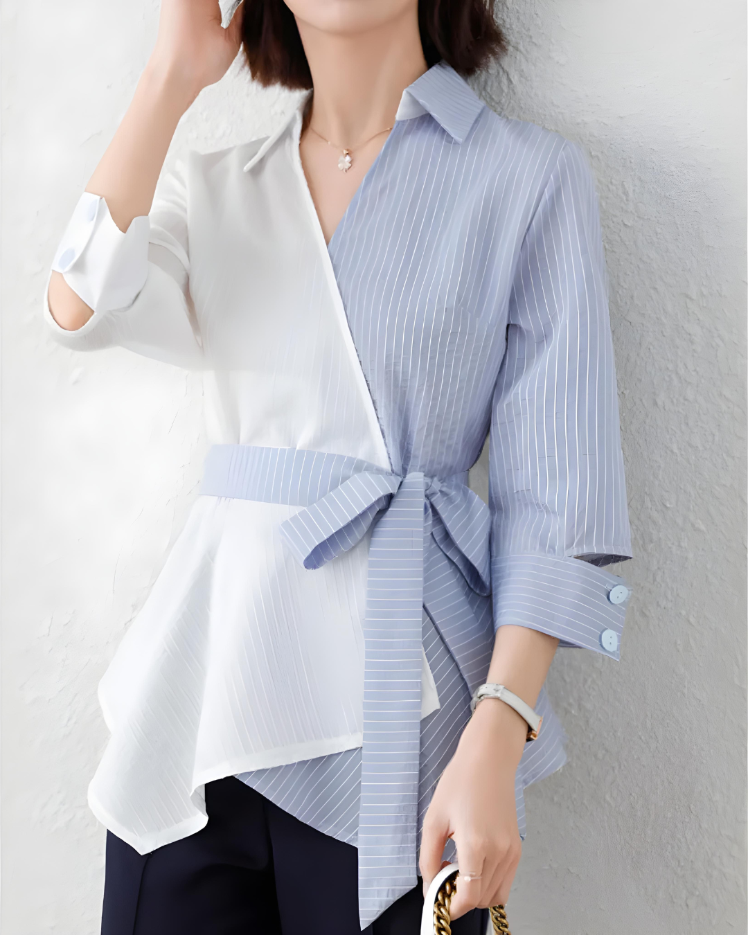 Elara Dual Tone Wrap Blouse