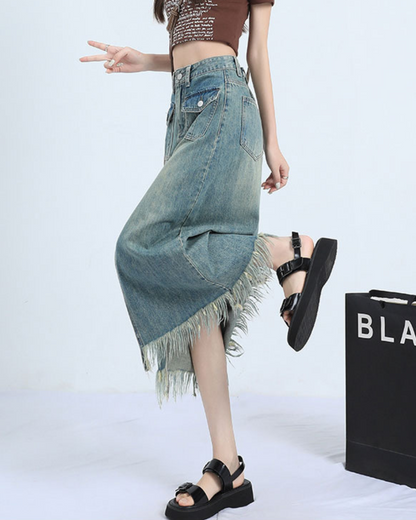 Dawn Fringe Pocket Denim Skirt