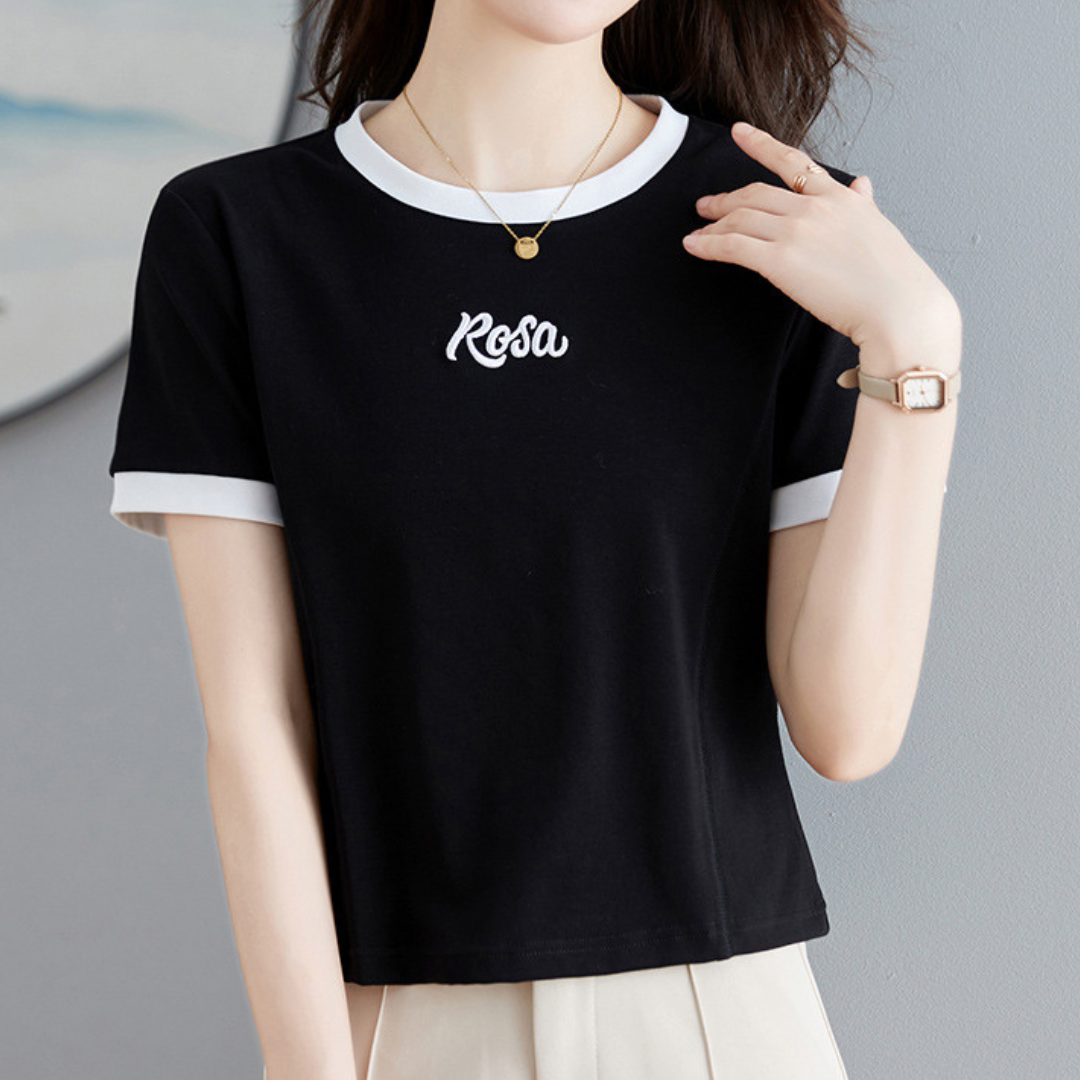 Rosa Contrast Trim Cotton T-Shirt