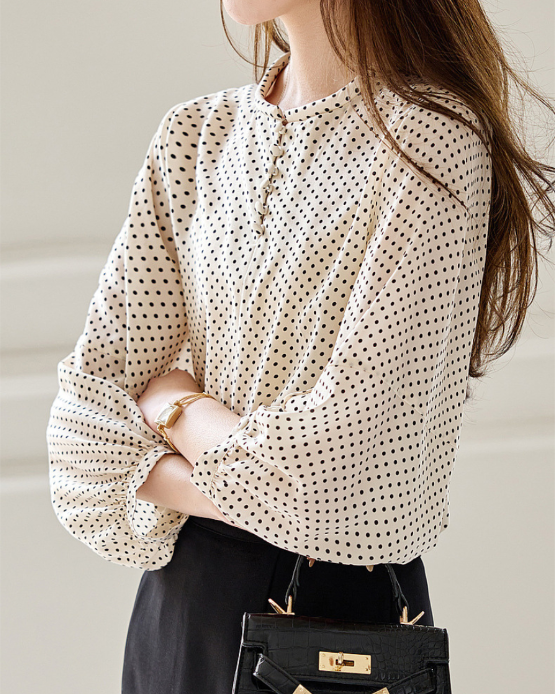 Elodie Light Dot Gather Blouse