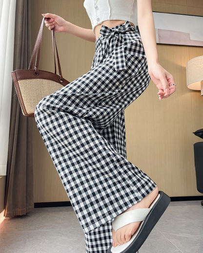 Leora Check Tie Wide Pants