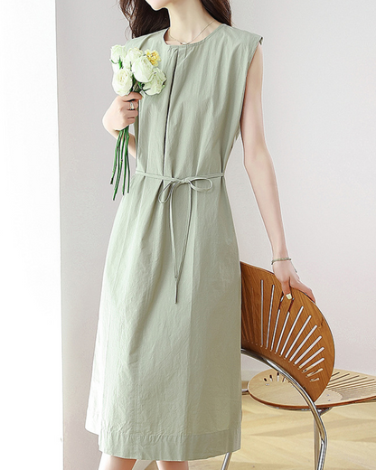 Haven Mist Belted Midi Dress