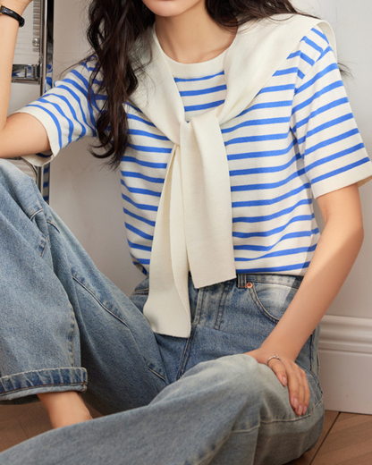 Ava Stripe Soft Drape T-Shirt