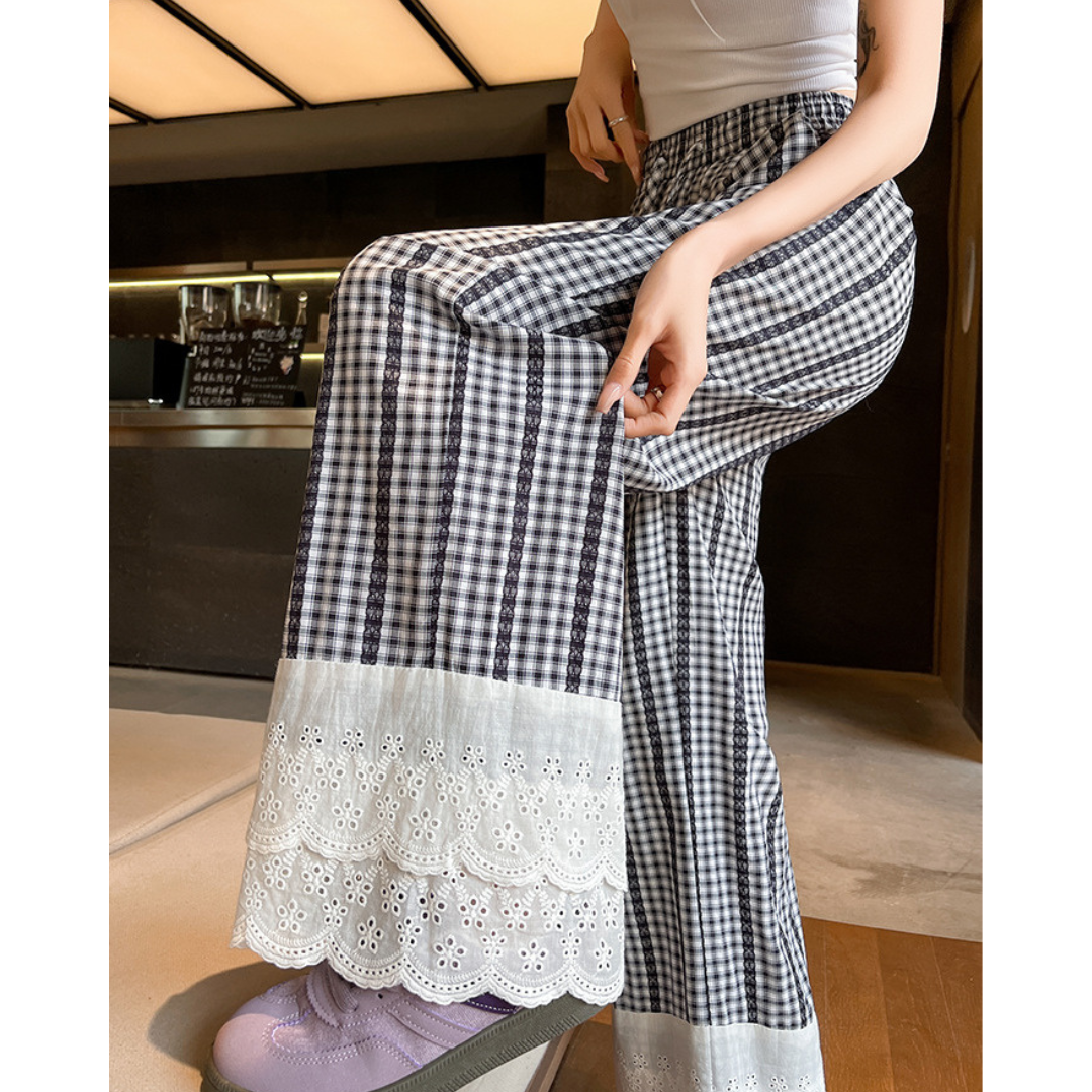 Tilda Gingham Lace Trim Pants