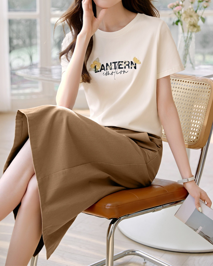 Luna Text Tee Midi Skirt Set
