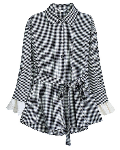Elodie Gingham Lace Cuff Blouse