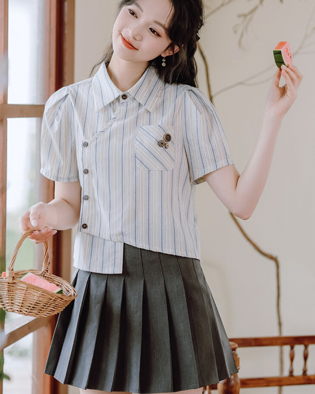 Mira Twist Stripe Collar Shirt