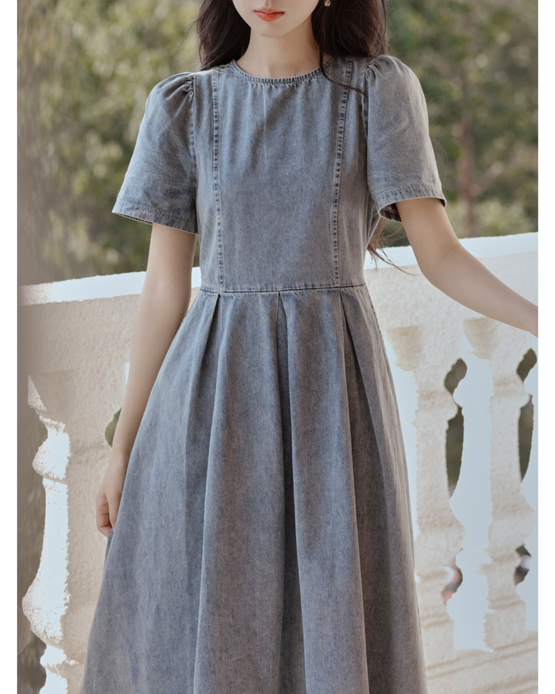 Elowen Gathered Denim Midi Dress