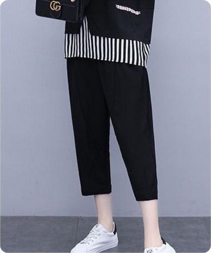 Noir Stripe Layered Tee Set