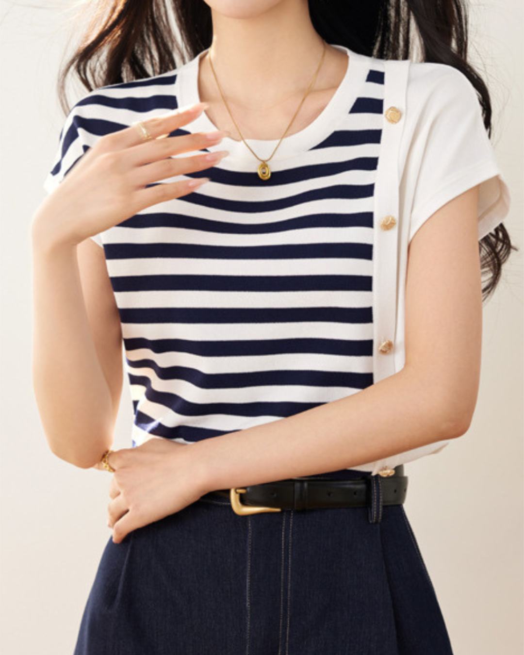 Marin Stripe Button Knit T-Shirt