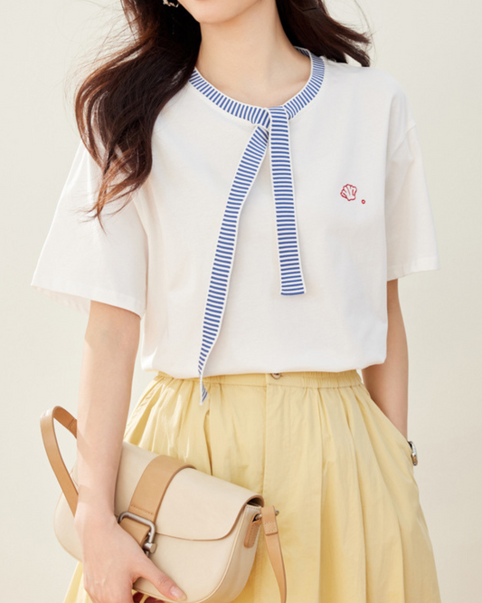 Serena Tie Trim Cotton T-shirt