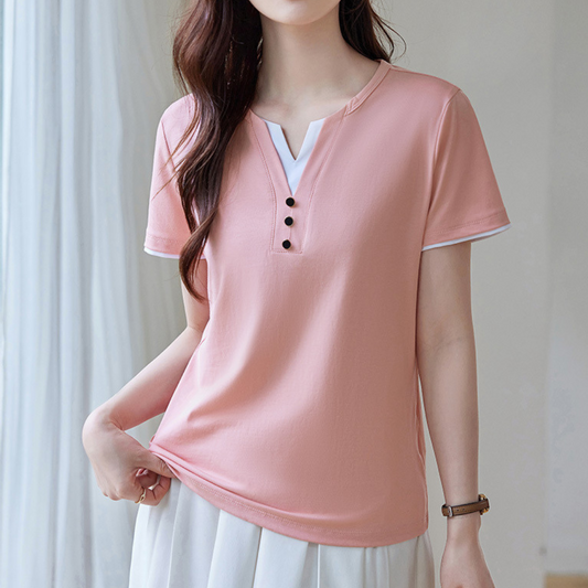 Clara Trim Button Cotton T-Shirt