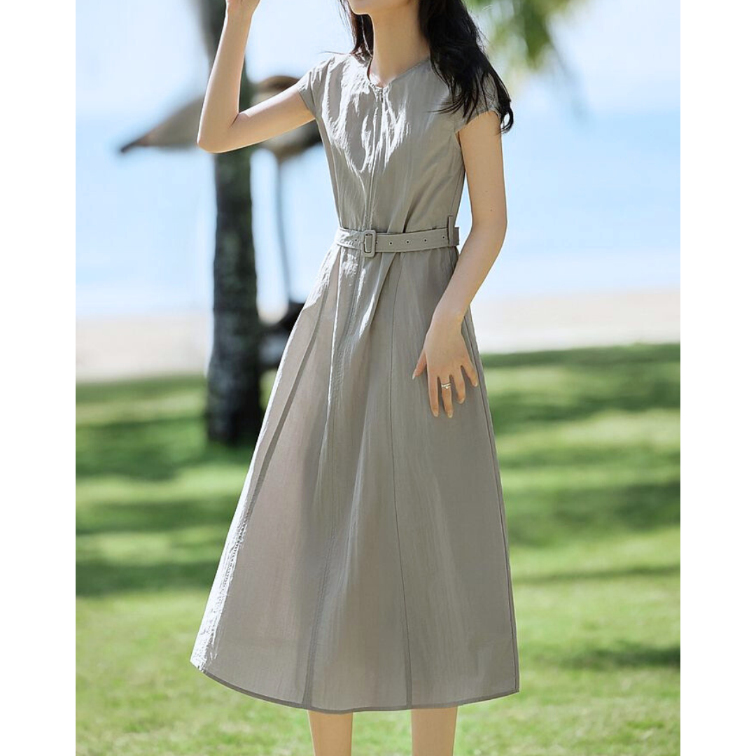 Mira Taupe Zip Belt Dress