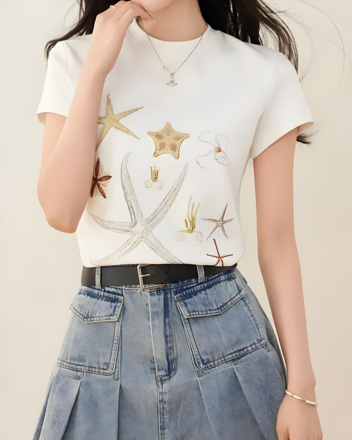 Mira Sea Breeze Embroidered T-Shirt