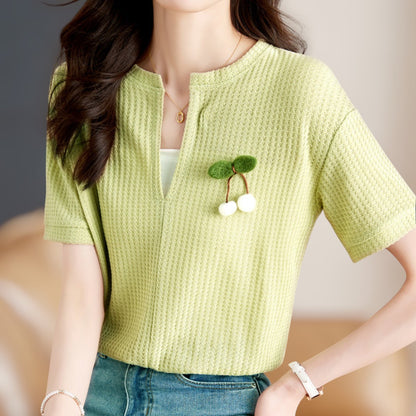Cherry Light Slit Knit T-Shirt