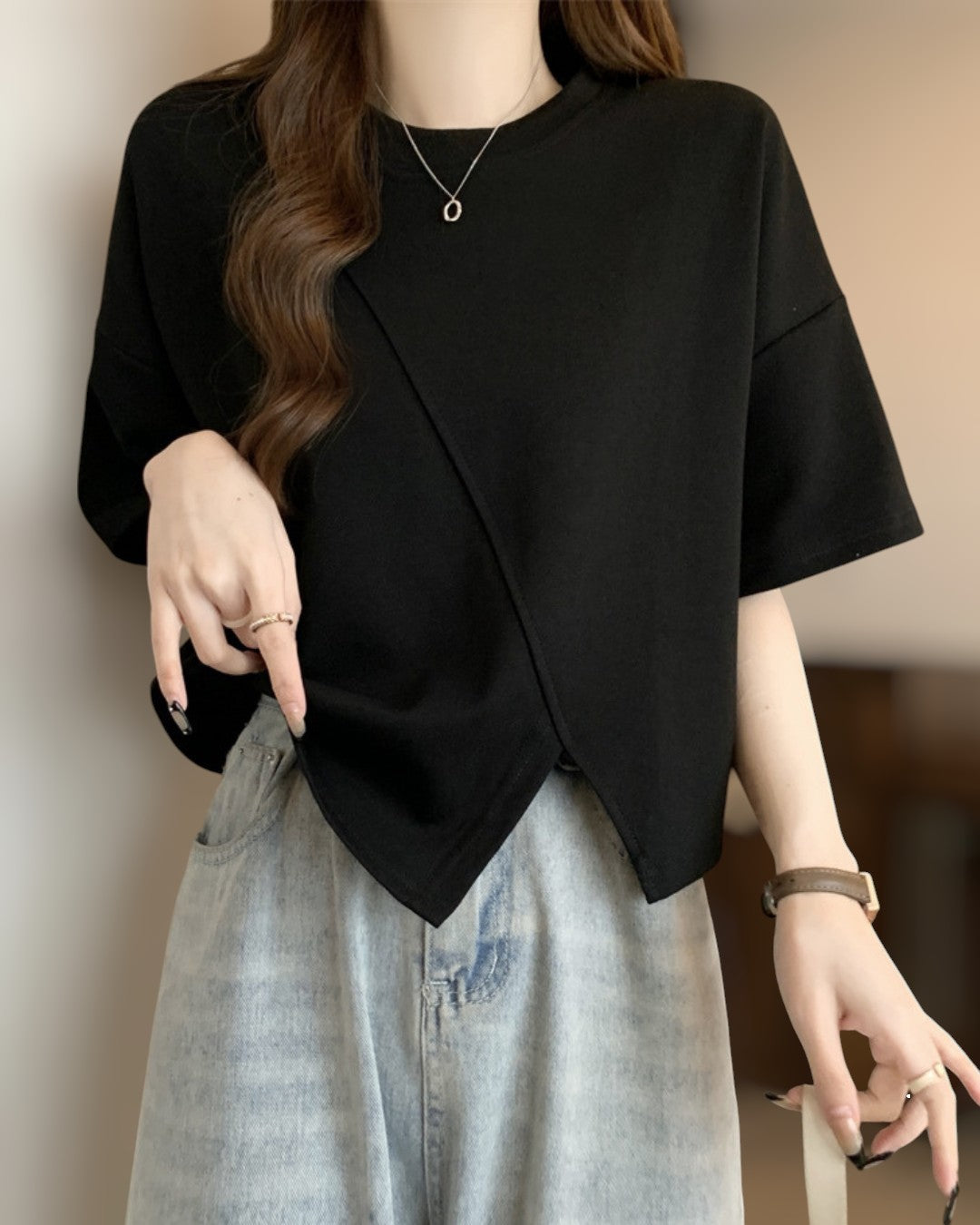 Luna Drape Cotton Panel T-Shirt