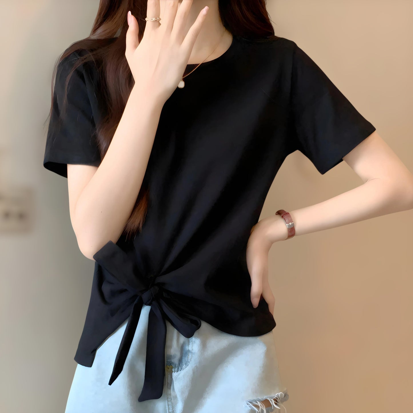 Serene Bow Side Cotton T-Shirt