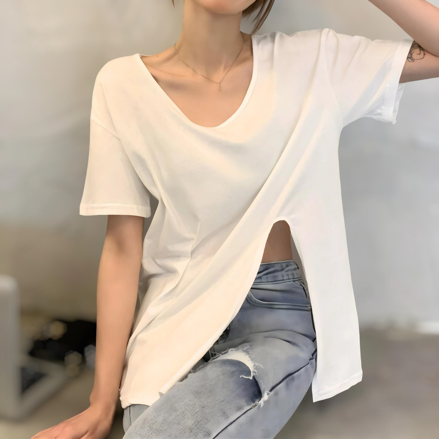 Elva Asym Side-Slit T-Shirt