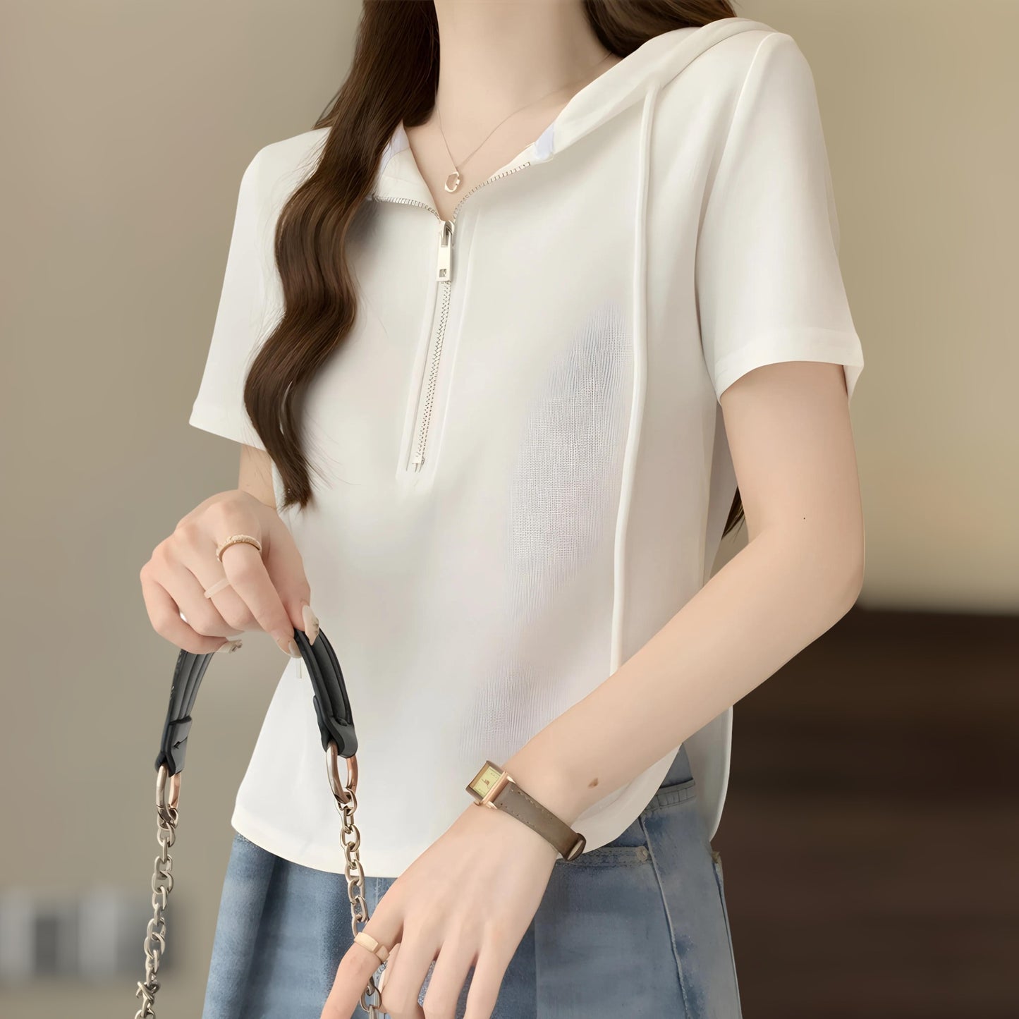 Noelle Zip Trim Soft Hoodie T-Shirt