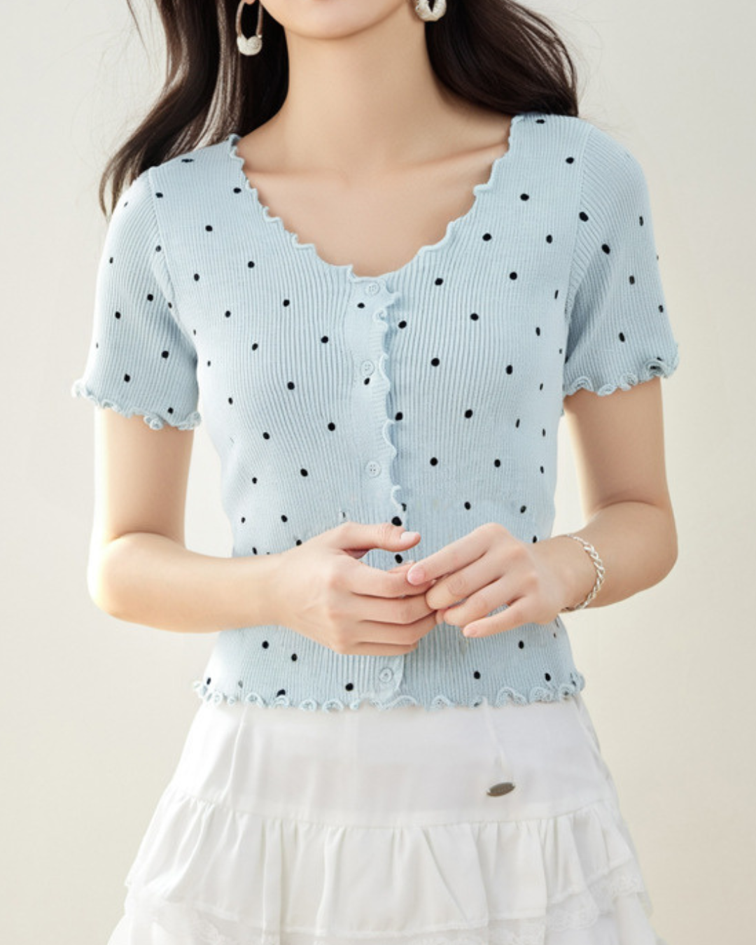 Dottie Ripple Button Knit T-Shirt