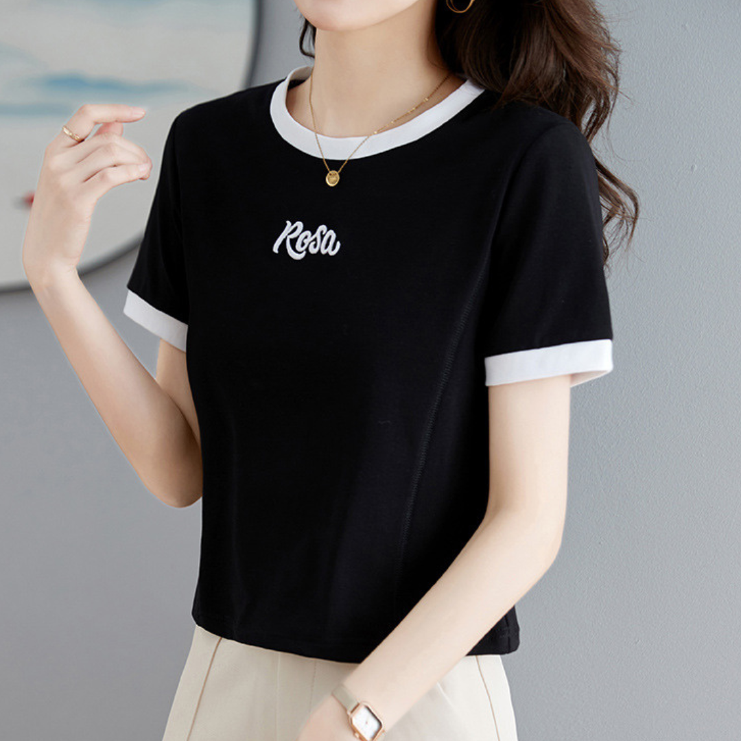 Rosa Contrast Trim Cotton T-Shirt