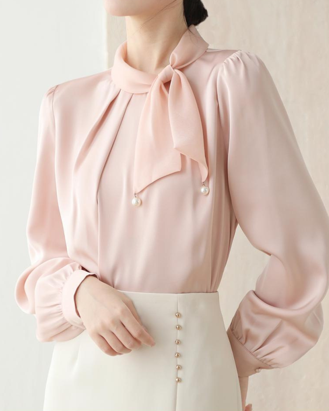 Blush Tie Pearl Blouse