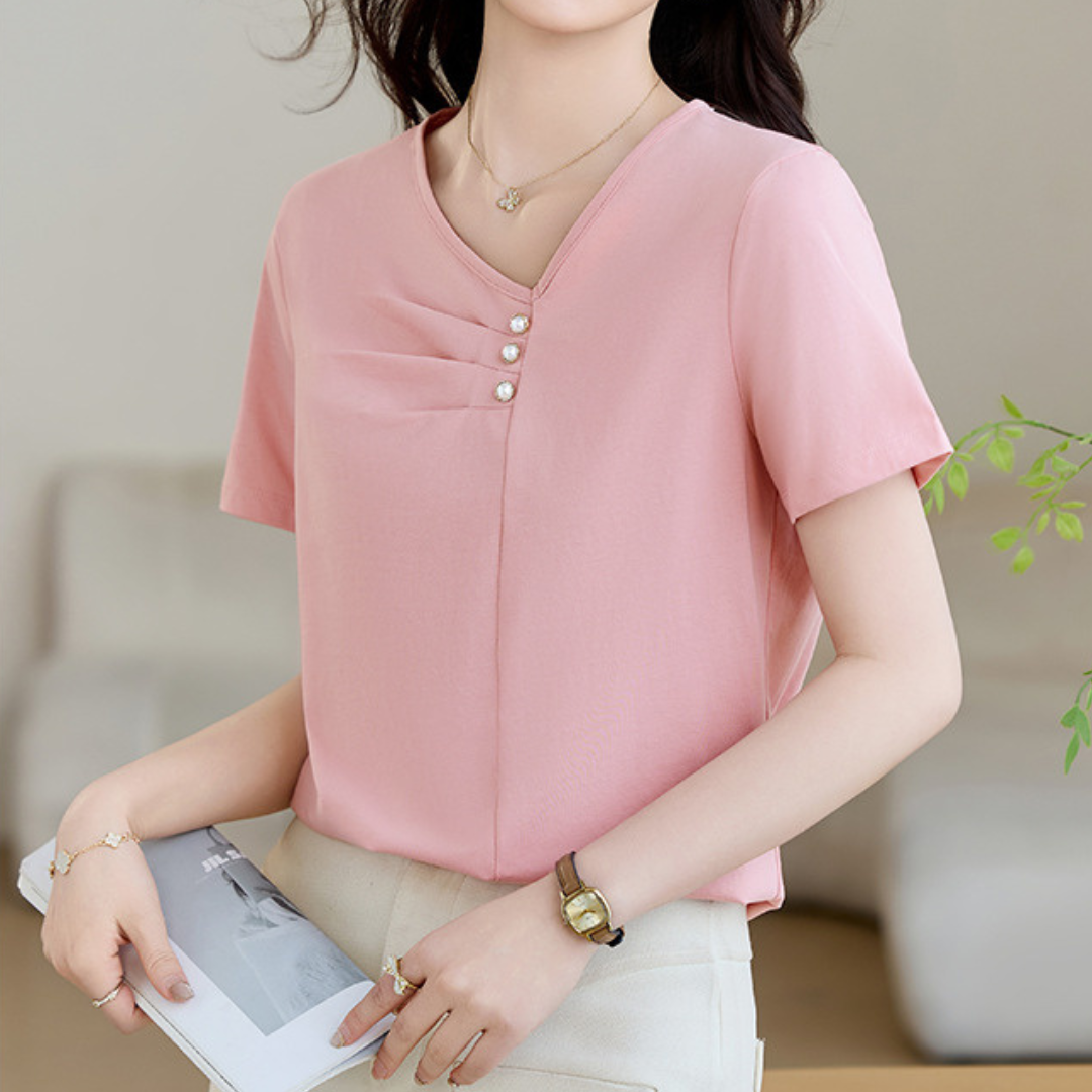 Mila Pleat Button T-Shirt